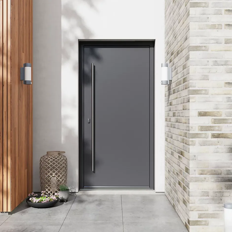 Porte d'entrée alu gris RAL 7021 Kapas 96 x h.218 cm poussant droit-Fortia New