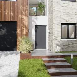 Porte d'entrée alu gris RAL 7021 Kapas 96 x h.218 cm poussant droit-Fortia New