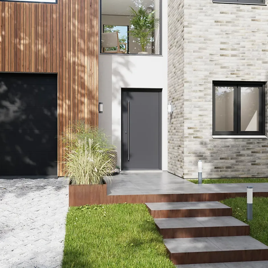 Porte d'entrée alu gris RAL 7021 Kapas 96 x h.218 cm poussant droit-Fortia New