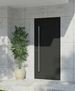 Porte d'entrée alu gris RAL 7021 Kapas 96 x h.218 cm poussant droit-Fortia New