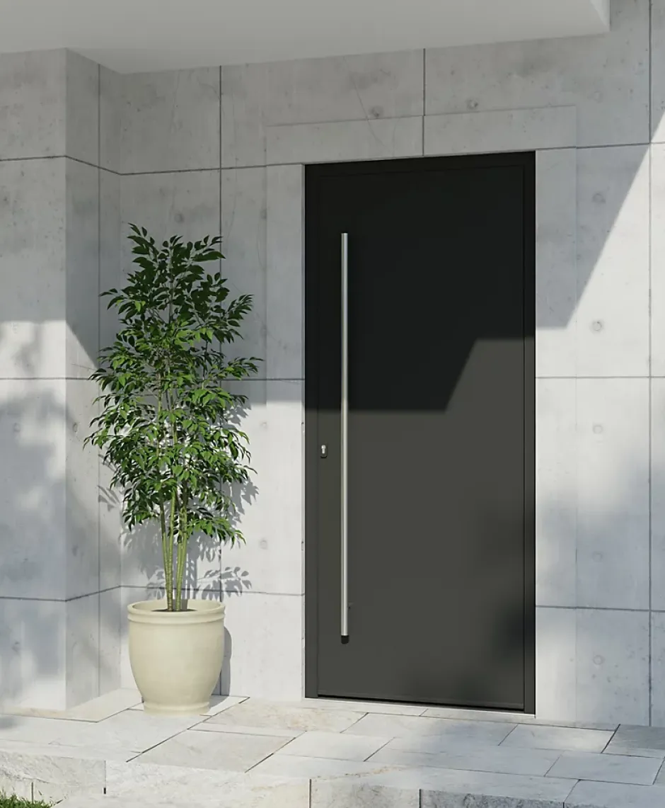 Porte d'entrée alu gris RAL 7021 Kapas 96 x h.218 cm poussant droit-Fortia New