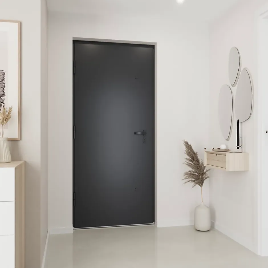 Porte d'entrée alu gris RAL 7021 Kapas 96 x h.218 cm poussant droit-Fortia New
