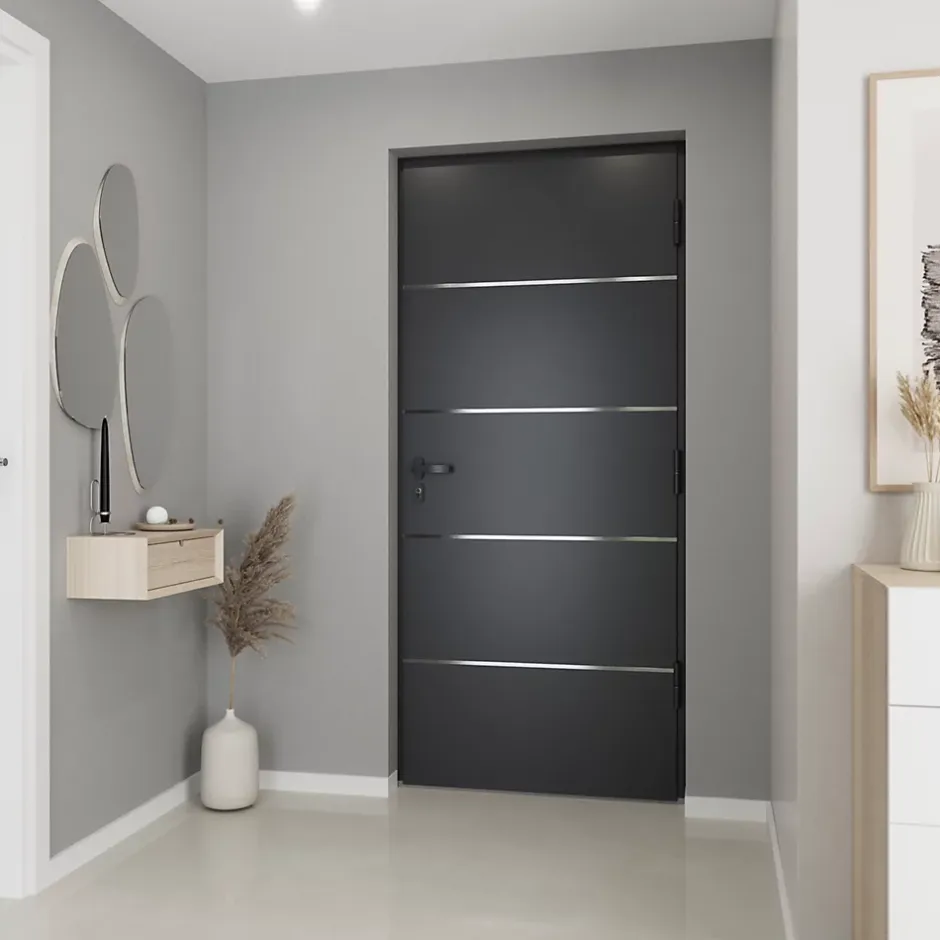 Fortia Porte d'entrée alu gris RAL 7021 Cecina 96 x h.218 cm poussant gauche