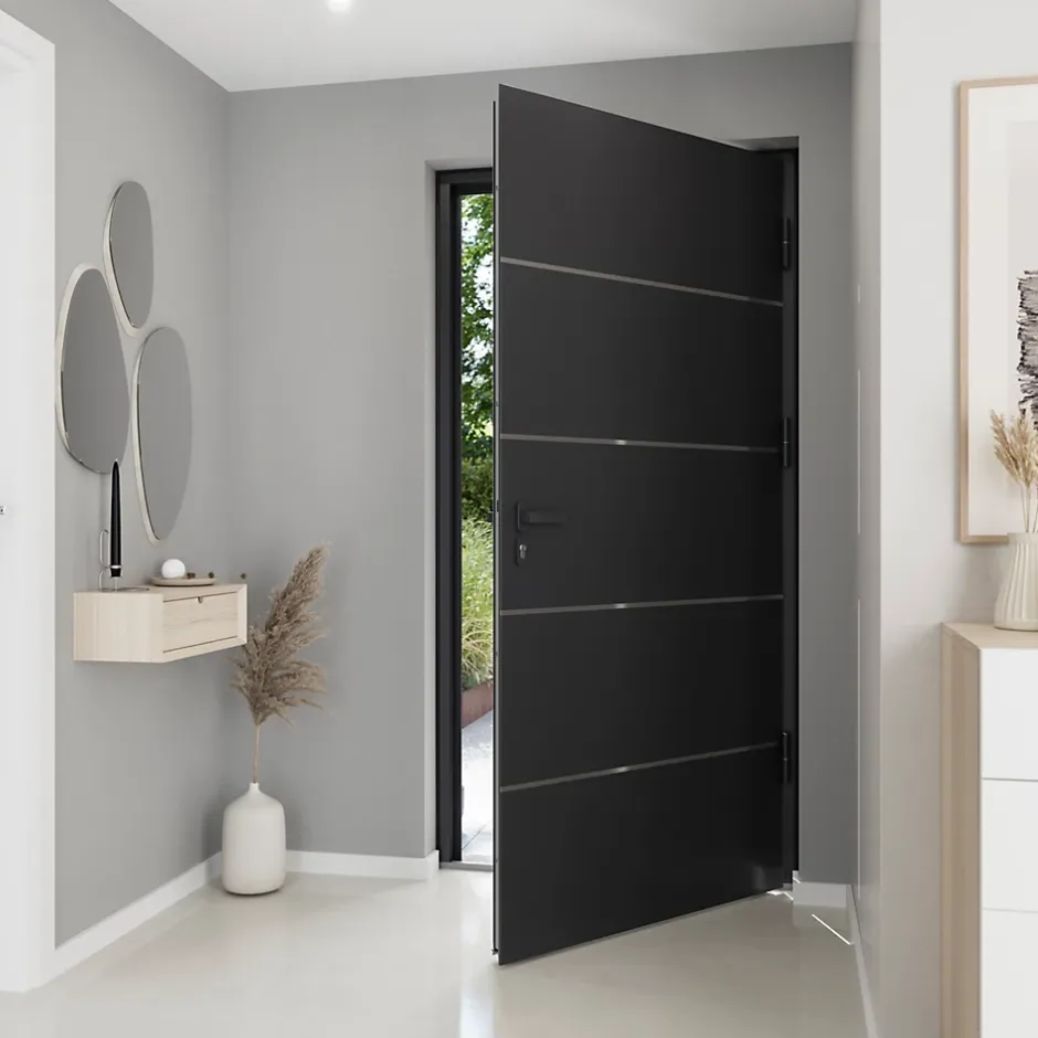 Fortia Porte d'entrée alu gris RAL 7021 Cecina 96 x h.218 cm poussant gauche