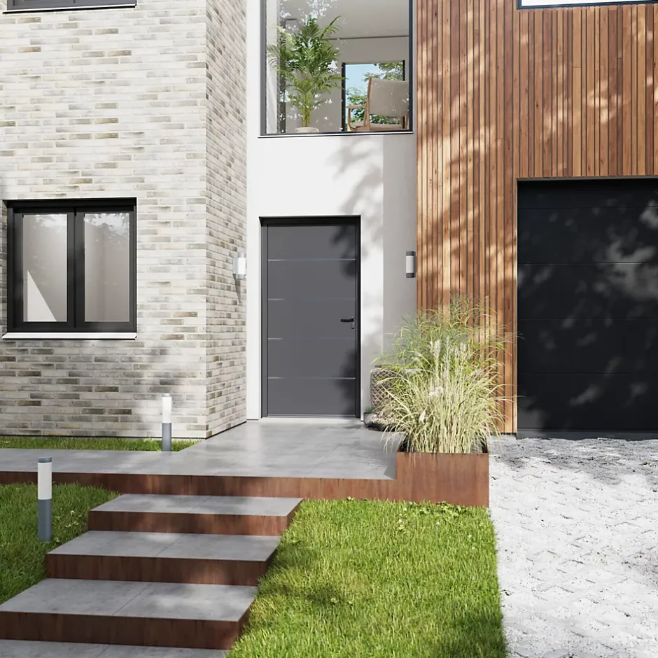 Fortia Porte d'entrée alu gris RAL 7021 Cecina 96 x h.218 cm poussant gauche