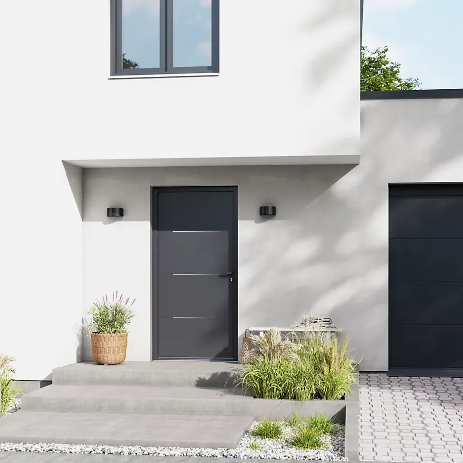 Fortia Porte d'entrée alu Leme gris RAL 7021 96 x h.218 cm poussant gauche