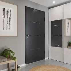 Fortia Porte d'entrée alu Leme gris RAL 7021 96 x h.218 cm poussant droit