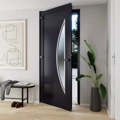 Porte d'entrée pvc anthracite RAL 7016 Hermoso 96 x h.218 cm poussant droit-Fortia Outlet
