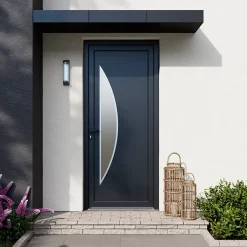 Porte d'entrée pvc anthracite RAL 7016 Hermoso 96 x h.218 cm poussant droit-Fortia Outlet