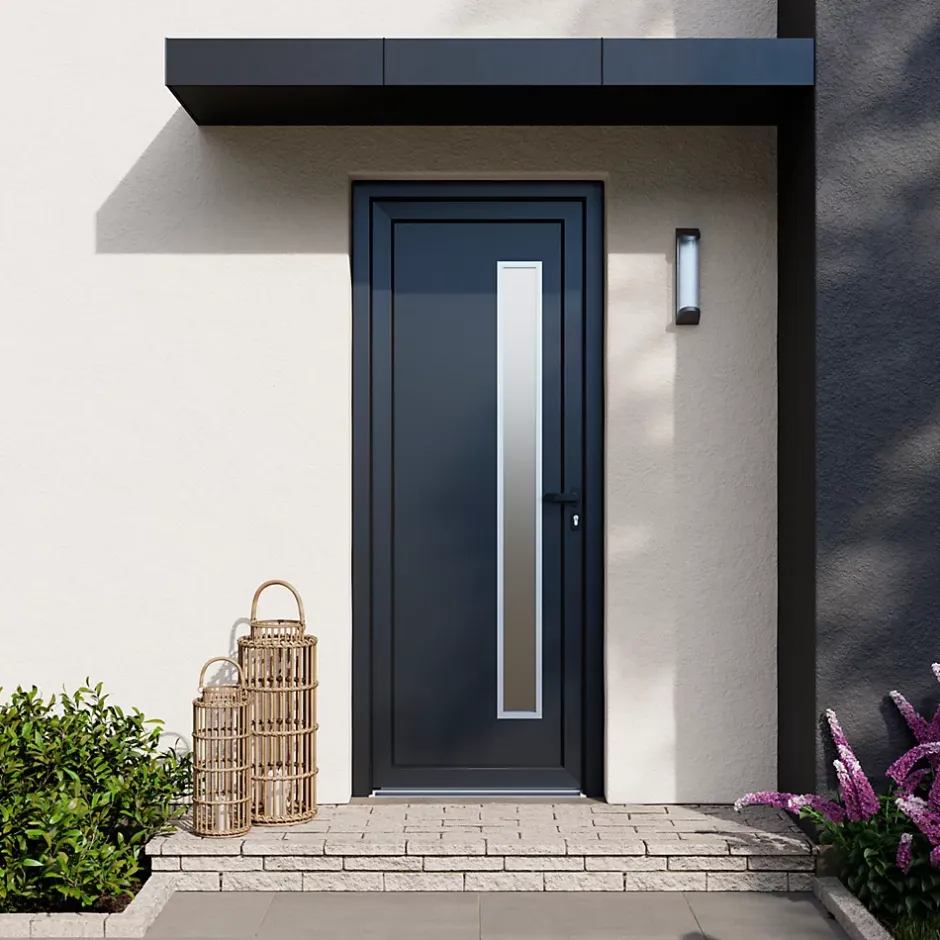 Fortia Porte d'entrée pvc anthracite RAL 7016 Gatteo 96 x h.218 cm poussant gauche