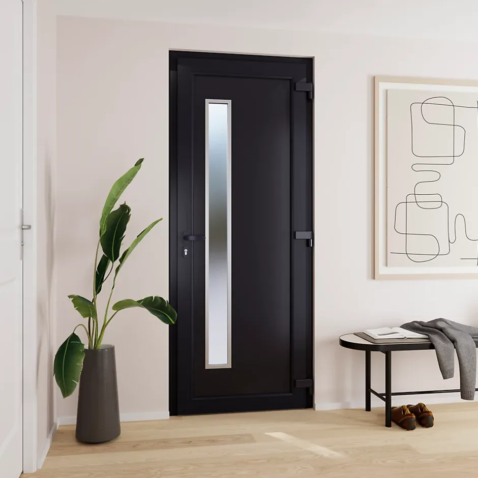 Fortia Porte d'entrée pvc anthracite RAL 7016 Gatteo 96 x h.218 cm poussant gauche