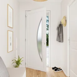 Fortia Porte d'entrée pvc blanc RAL 9003 Hermoso 98 x h.218 cm poussant droit