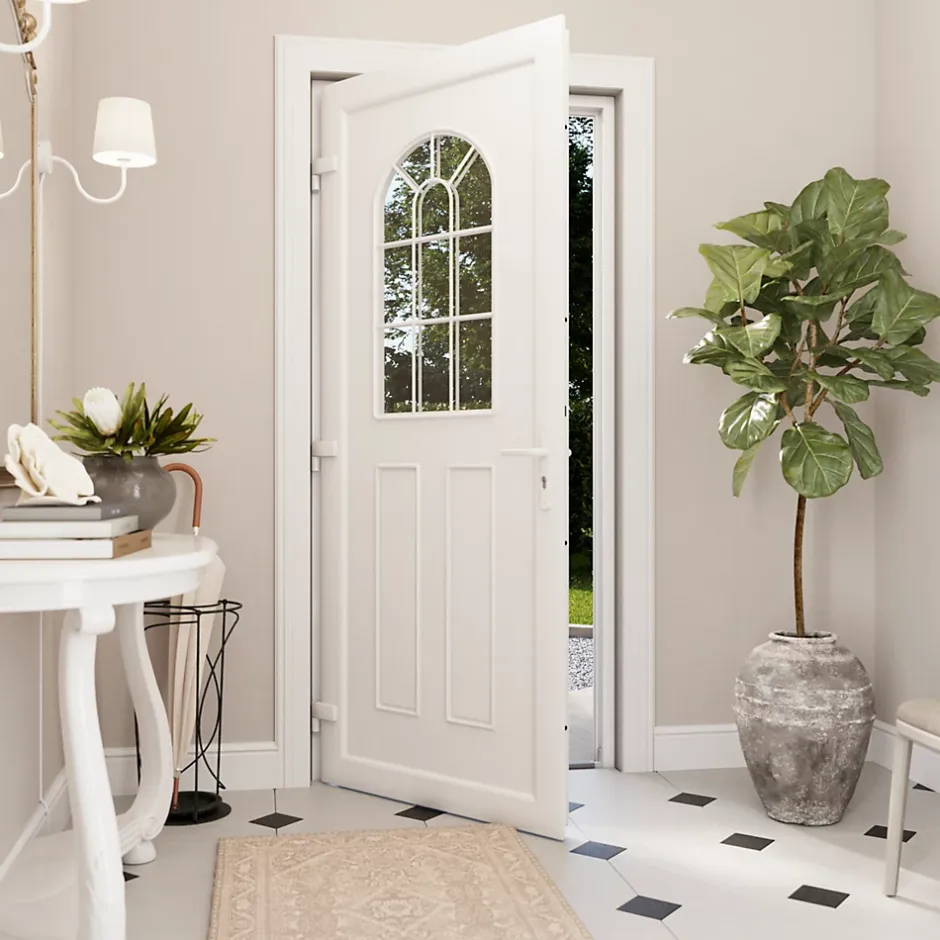 Fortia Porte d'entrée pvc blanc RAL 9003 Ameglia 97 x h.219 cm poussant droit