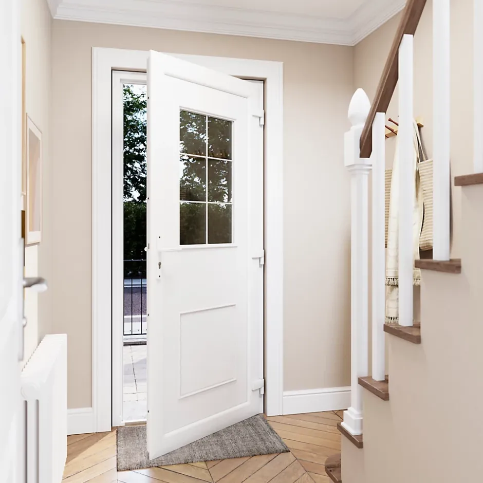 Porte d'entrée pvc blanc RAL 9003 Mindil 97 x h.219 cm poussant gauche-Fortia Online