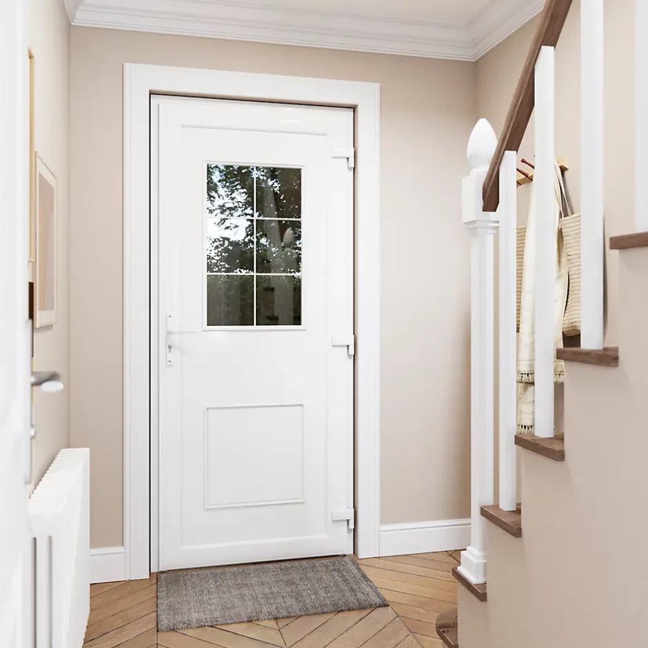 Porte d'entrée pvc blanc RAL 9003 Mindil 97 x h.219 cm poussant gauche-Fortia Online