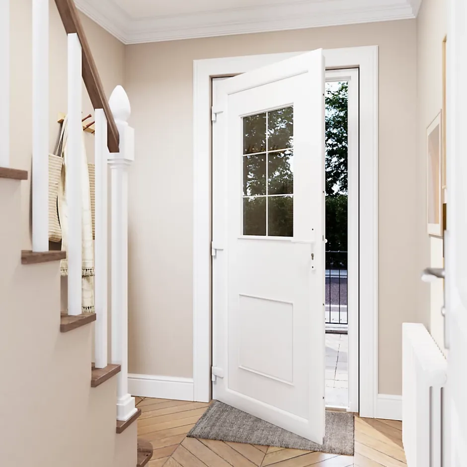 Porte d'entrée pvc blanc RAL 9003 Mindil 97 x h.219 cm poussant gauche-Fortia Online