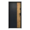 Vente-unique Porte d'entrée pleine en acier H207 x L100 cm - Noir et effet chêne - épaisseur 55 mm - poussant gauche - MABENA