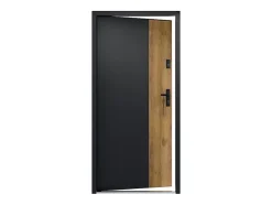 Vente-unique Porte d'entrée pleine en acier H207 x L100 cm - Noir et effet chêne - épaisseur 55 mm - poussant gauche - MABENA