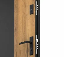 Vente-unique Porte d'entrée pleine en acier H207 x L100 cm - Noir et effet chêne - épaisseur 55 mm - poussant gauche - MABENA