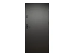 Vente-unique Porte d'entrée pleine en acier H207 x L100 cm - Noir et effet chêne - épaisseur 55 mm - poussant gauche - MABENA