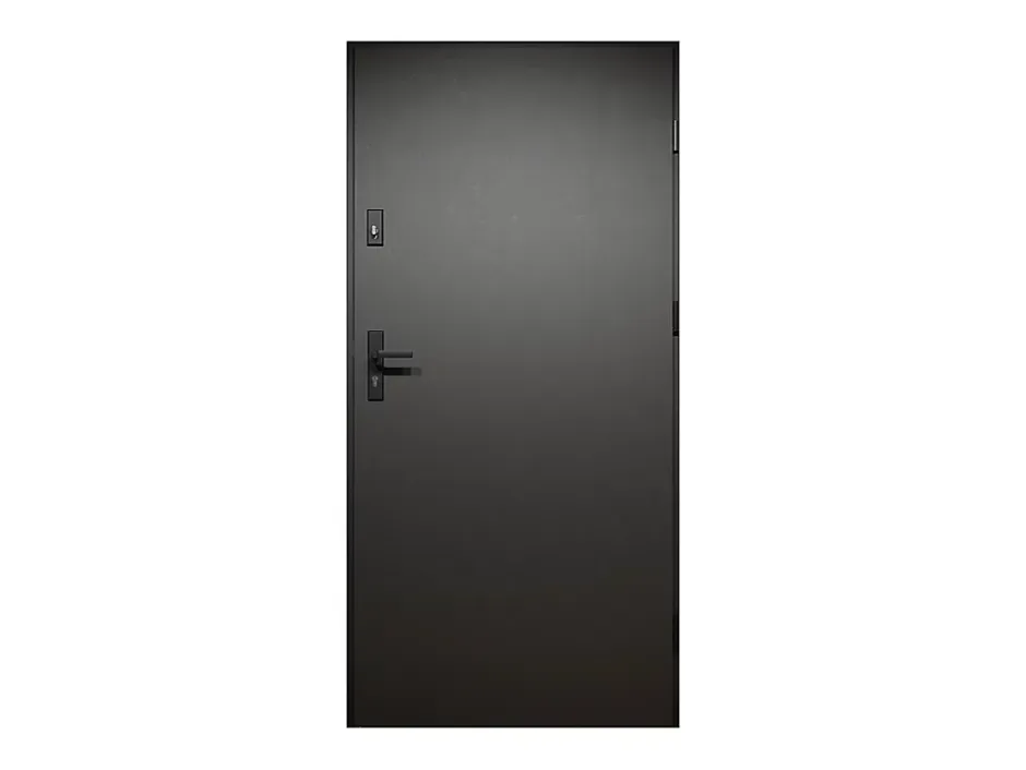 Vente-unique Porte d'entrée pleine en acier H207 x L100 cm - Noir et effet chêne - épaisseur 55 mm - poussant gauche - MABENA