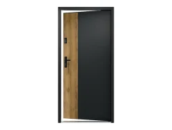 Porte d'entrée pleine en acier H207 x L100 cm - Noir et effet chêne - épaisseur 55 mm - poussant droit - MABENA-Vente-unique New