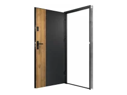 Porte d'entrée pleine en acier H207 x L100 cm - Noir et effet chêne - épaisseur 55 mm - poussant droit - MABENA-Vente-unique New