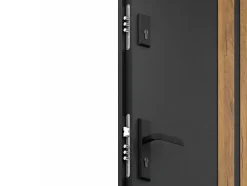 Porte d'entrée pleine en acier H207 x L100 cm - Noir avec rayures effet chêne - épaisseur 55 mm - poussant droit - COBRITA-Vente-unique New