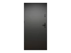 Porte d'entrée pleine en acier H207 x L100 cm - Noir avec rayures effet chêne - épaisseur 55 mm - poussant droit - COBRITA-Vente-unique New
