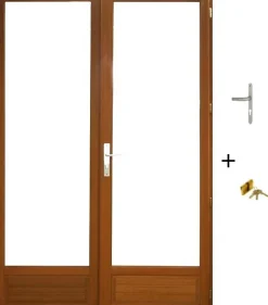 Porte Fenetre Bois 2 Vantaux H215 X L140 Côte Tableau, Poignee, Barillet (ref 01245f924)-Gd Menuiseries Hot