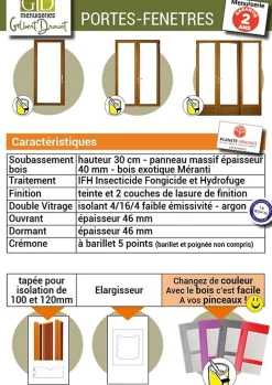 Porte Fenetre Bois 3 Vantaux H215 X L180 Cotes Tableau-Gd Menuiseries Online