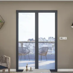 GoodHome Porte fenêtre alu 2 vantaux gris - l.120 x h.215 cm, tirant droit