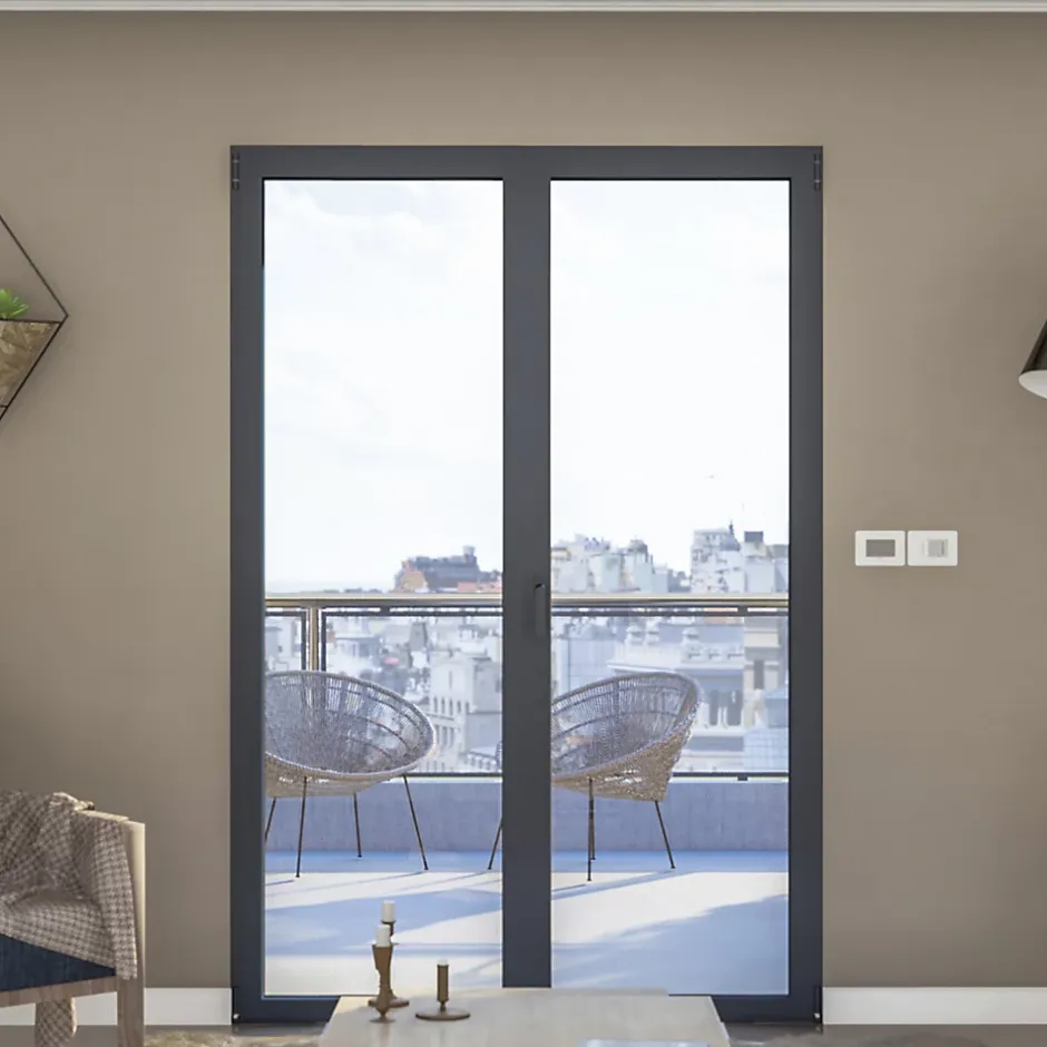 GoodHome Porte fenêtre alu 2 vantaux gris - l.120 x h.215 cm, tirant droit