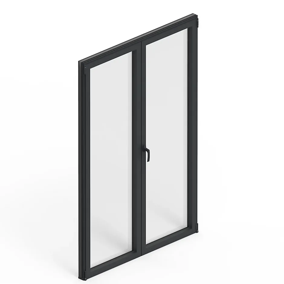 GoodHome Porte fenêtre alu 2 vantaux gris - l.120 x h.215 cm, tirant droit