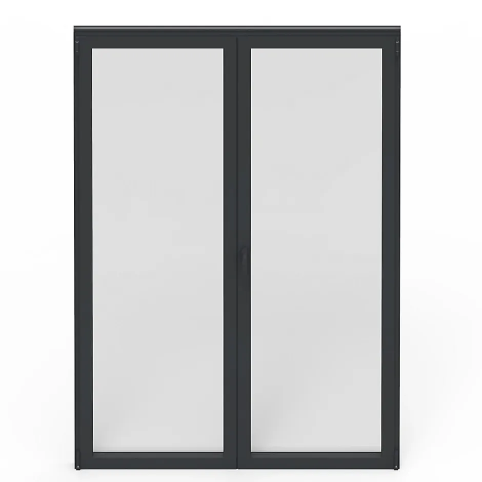 GoodHome Porte fenêtre alu 2 vantaux gris - l.120 x h.215 cm, tirant droit