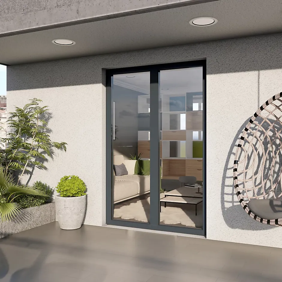 GoodHome Porte fenêtre alu 2 vantaux gris - l.120 x h.215 cm, tirant droit