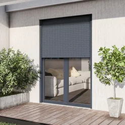 Porte fenêtre alu 2 vantaux + volet roulant électrique gris - l.120 x h.215 cm, tirant droit-GoodHome Best