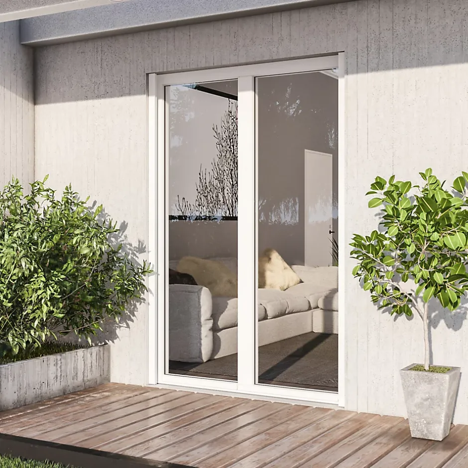 GoodHome Porte fenêtre alu 2 vantaux + volet roulant électrique blanc - l.120 x h.215 cm, tirant droit