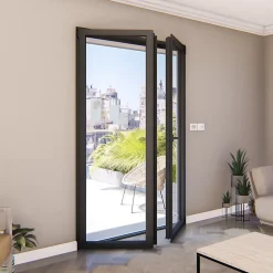 GoodHome Porte fenêtre alu 2 vantaux gris - l.140 x h.215 cm, tirant droit