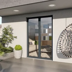 GoodHome Porte fenêtre alu 2 vantaux gris - l.140 x h.215 cm, tirant droit