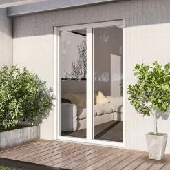 GoodHome Porte fenêtre alu 2 vantaux + volet roulant électrique blanc - l.140 x h.215 cm, tirant droit