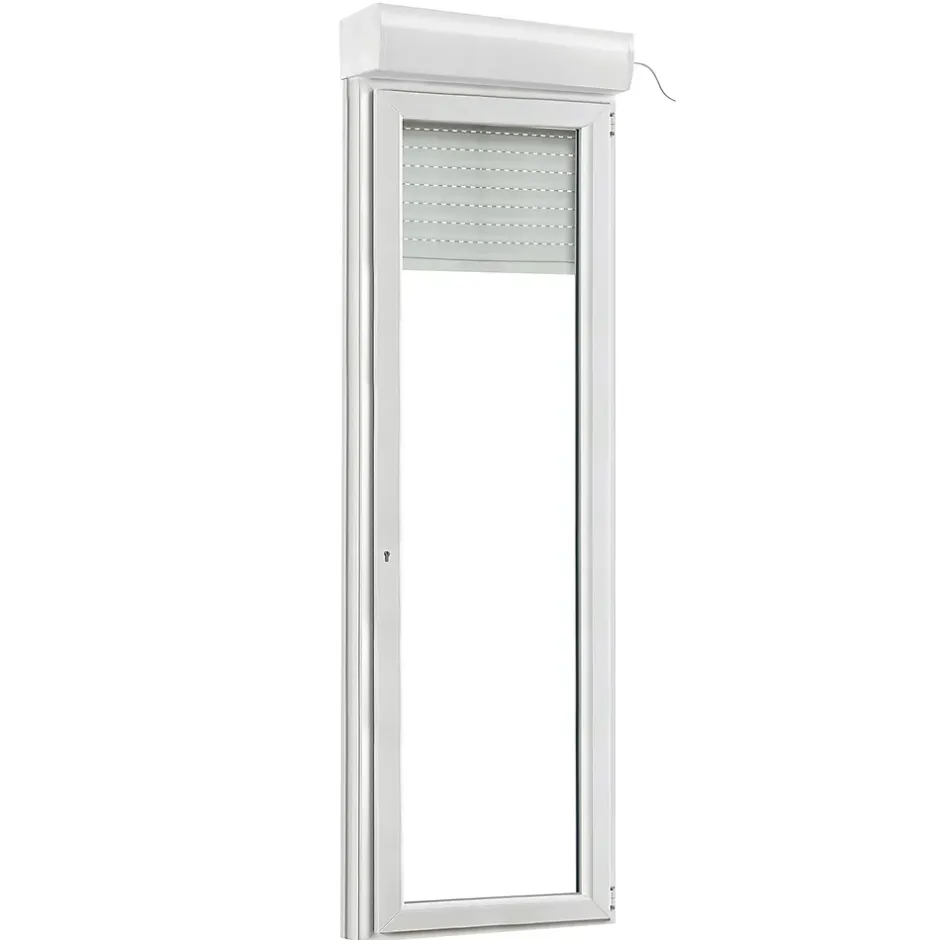 GoodHome Porte fenêtre PVC 1 vantail tirant + volet roulant électrique blanc - l.80 x h.215 cm, tirant droit