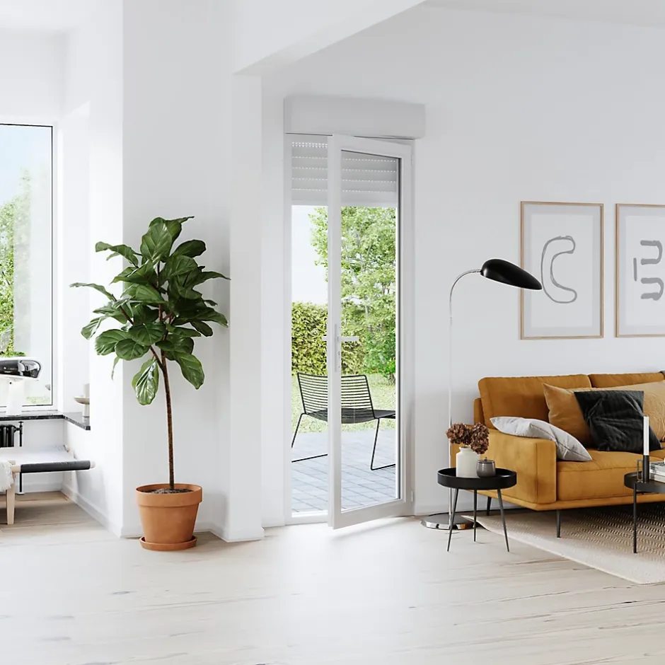 GoodHome Porte fenêtre PVC 1 vantail tirant + volet roulant électrique blanc - l.80 x h.215 cm, tirant droit