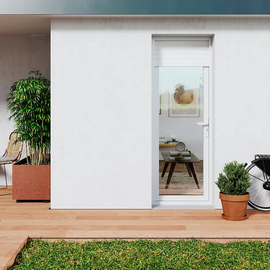 GoodHome Porte fenêtre PVC 1 vantail tirant + volet roulant électrique blanc - l.80 x h.215 cm, tirant gauche