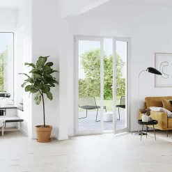 Porte fenêtre PVC 2 vantaux blanc - 100 x h.215 cm, tirant droit-GoodHome Outlet