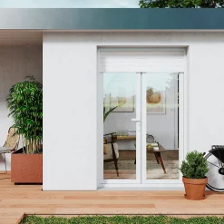 Porte fenêtre PVC 2 vantaux tirant + volet roulant électrique blanc - l.120 x h.205 cm, tirant droit-GoodHome Online