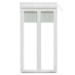 Porte fenêtre PVC 2 vantaux tirant + volet roulant électrique blanc - l.120 x h.205 cm, tirant droit-GoodHome Online