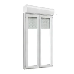 Porte fenêtre PVC 2 vantaux tirant + volet roulant électrique blanc - l.120 x h.215 cm, tirant droit-GoodHome Best
