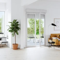 Porte fenêtre PVC 2 vantaux tirant + volet roulant électrique blanc - l.120 x h.215 cm, tirant droit-GoodHome Best