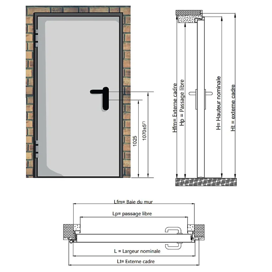 4M Porte Métallique Industrielle Coupe Feu 1H Réversible L900 H2150 RAL9010 En Applique